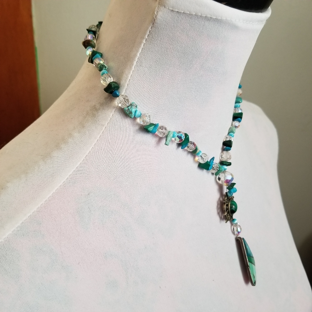 Handmade necklace with malachite and turquoise silver beaded southwestern - Picture 6 of 17